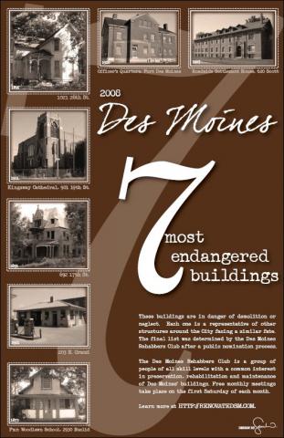 2008 Des Moines Seven Most Endangered Buildings Poster Image 2008 Des Moines Seven Most Endangered Buildings Poster Image
